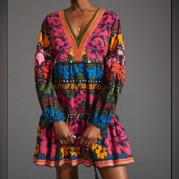 Anthropologie Pink and Blue Ruffled Tiered Sundress size XS - Picture 1 of 16